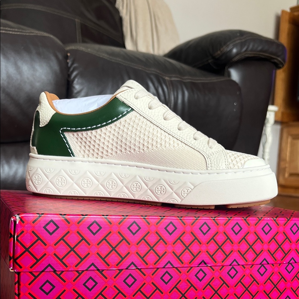 Tory Burch Cream and Green Sneakers